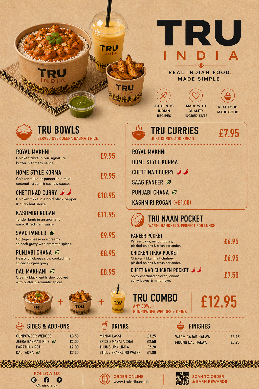 TRU INDIA menu and pricing